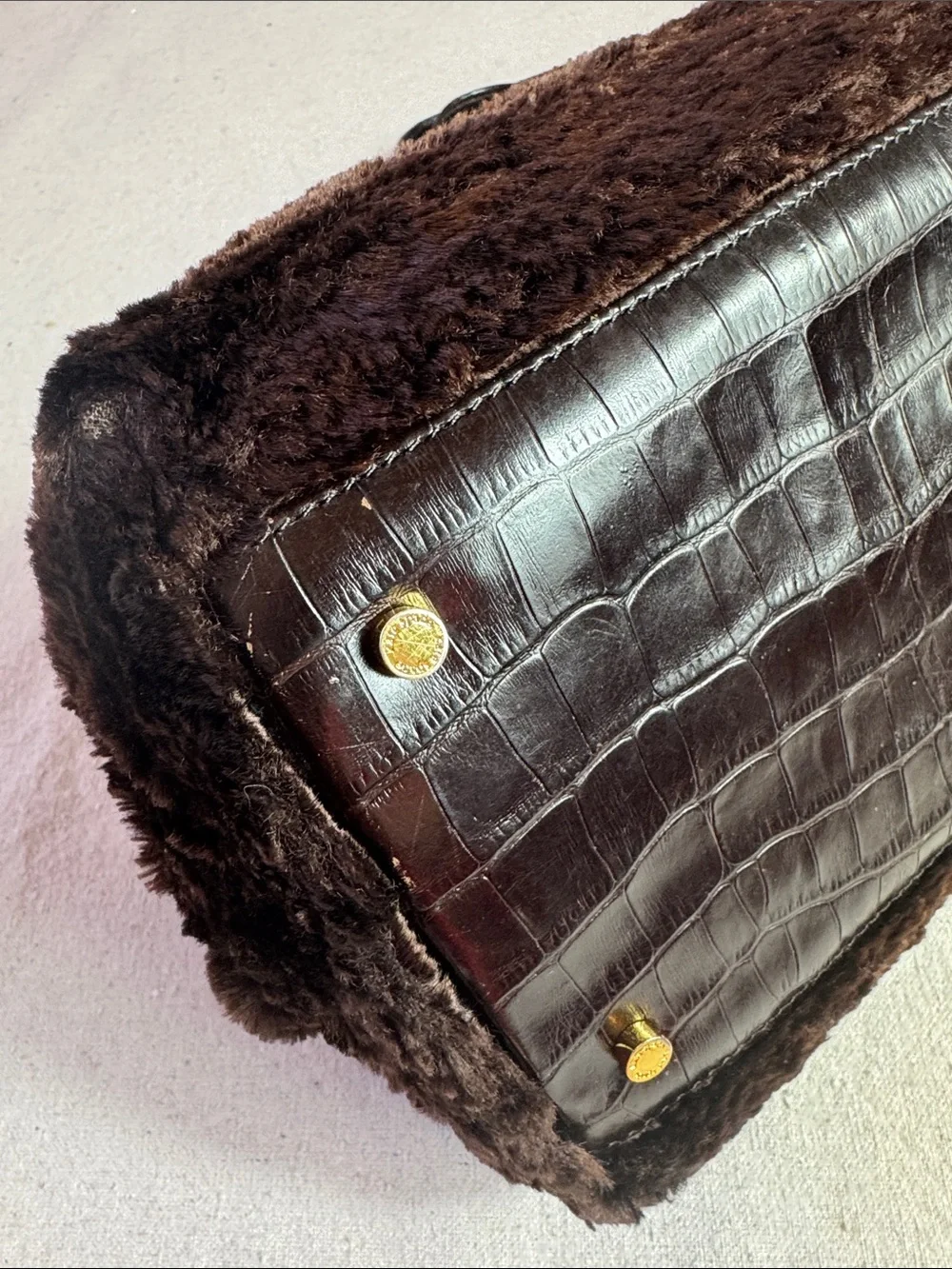 Kate Spade Plush Faux-Shearling Shoulder Bag in Dark Brown